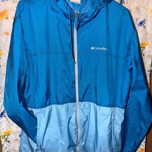 COLUMBIA 2 Tone Blue PACKABLE HOODED WINDBREAKER JACKET